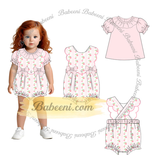 Pink Fruit Print Romper with Ruffle Collar - DR4240