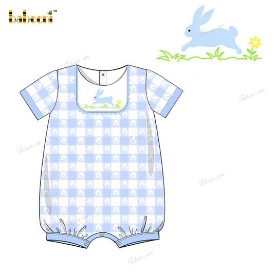 Boy Hand Embroidered Bunny Bubble In Blue - BC1199