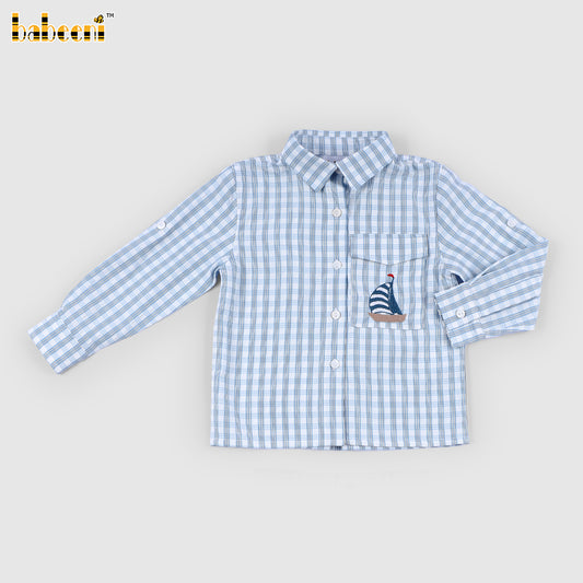 BC1451 - Boys Blue Checkered Long-Sleeve Shirt