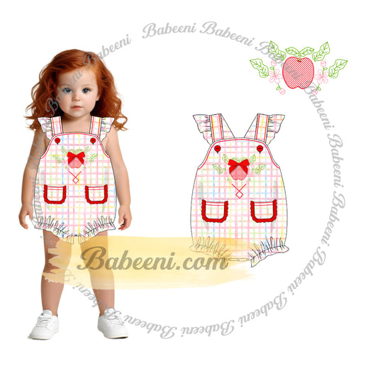 Fruit Embroidered Bubble Romper with Bow Accents - DR4241