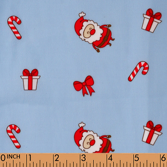 I32-Santa and Candy Cane blue printed 4.0 pique fabric