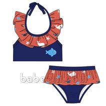 Wonderful navy fish appliqued swimwear set for baby girl - SW 448