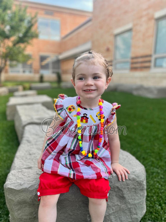 Back to school smocked girl set