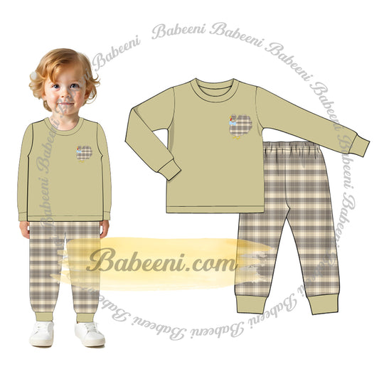 Boys’ Olive Green Embroidered Lounge Set – BC1362