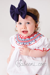 Navy Geometric smocked dress