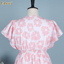 Lady dress with pink flower woven 4.0 printing - DR4168