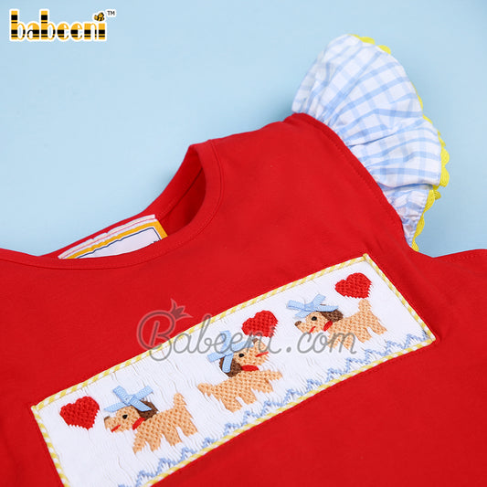 Girl smocked set puppies love - DR 3355