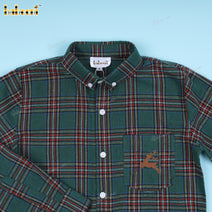 Boy Shirt In Green With Jumping Deer Embroidered - BC1239