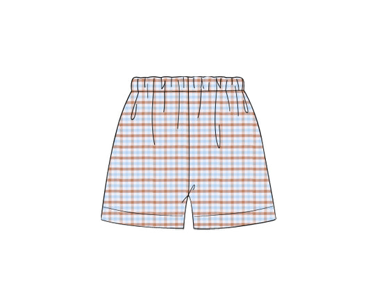 M72- Tan & BabyBlue plaid fabric