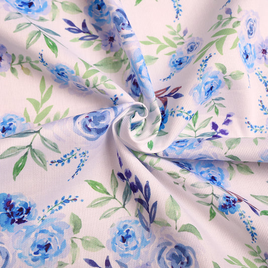 F48- Blue floral  printed in pique 4.0 fabric