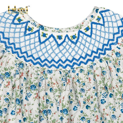 Adorable baby girl geometric embroidered floral bubble - DR 3023