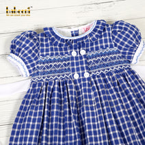 Gorgeous navy little girls geometric smocked dress - DR 3220