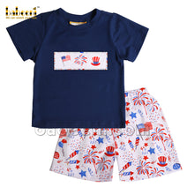 4th of July boy smocked  clothing - BC 871