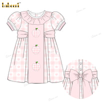 Girl Dress In Pink With Apple Embroidered - DR3937