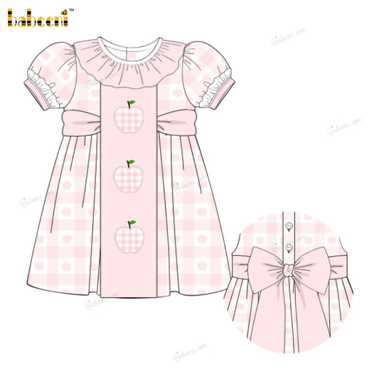 Girl Dress In Pink With Apple Embroidered - DR3937