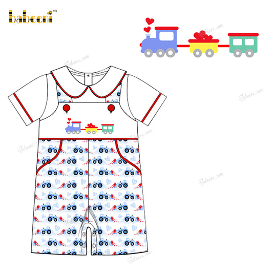 Boy French Knot Train And Heart Shortalls - BC1204