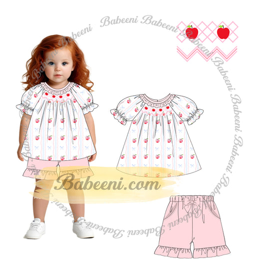 Apple Smocked Top & Ruffle Shorts Set - DR4243