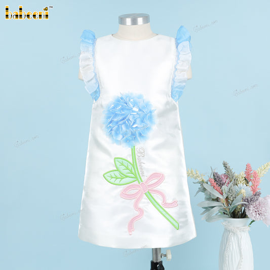 Girl Hand Smocked Sleeve Flower Dress In White - DR3796