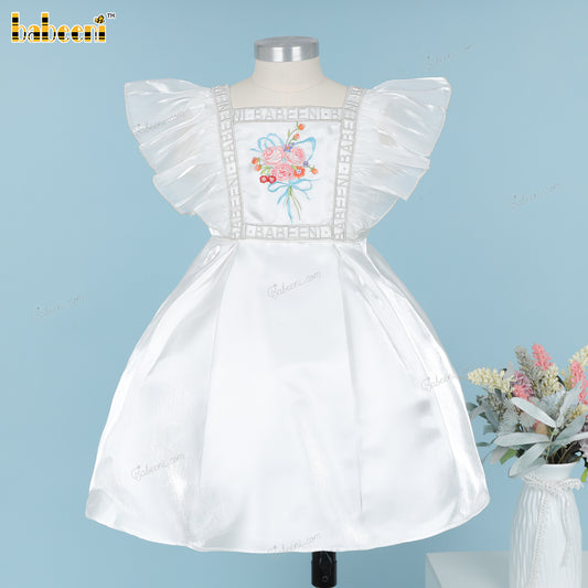 Girl Taffeta Dress Hand embroidered Flowers - DR3797