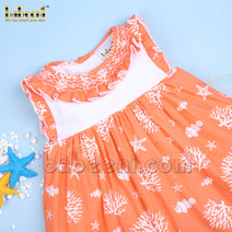 Living coral geometric smocking dress - DR 3315