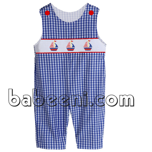 Sailboat boy smocked longalls for Independent Day - BC 591