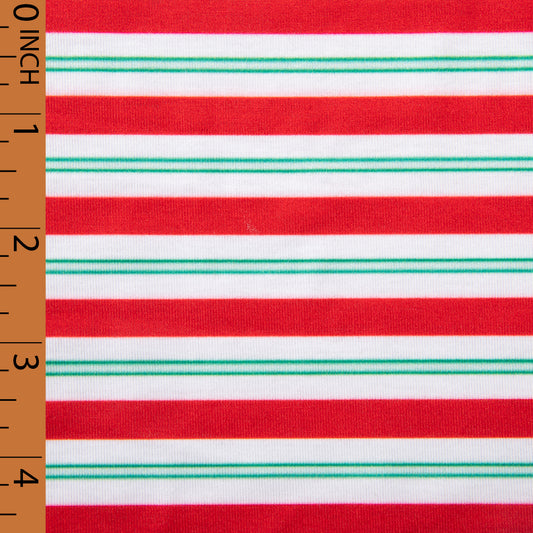 K238- Big red, green stripe knit printed 4.0 fabric