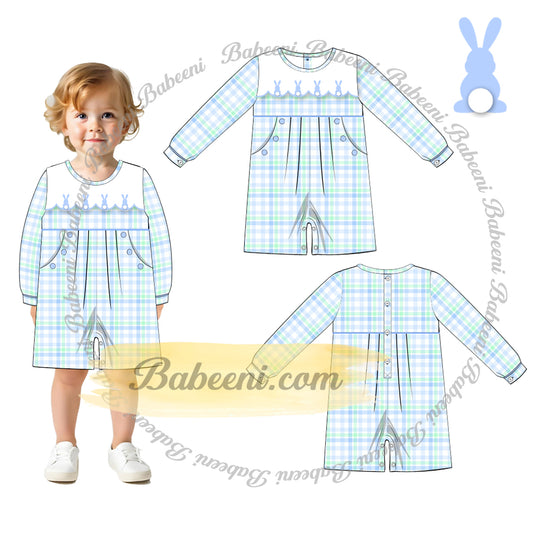 Boys’ Easter Pastel Plaid Shortall with Scallop Detail – BC1348
