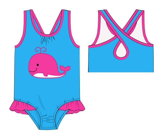 Nice dolphin appliqued swimwear for little girls - SW 417