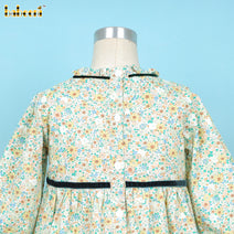 Green Floral Dress Long Sleeve For Girl - DR3890