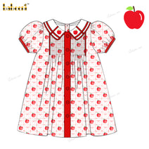 Girl Dress In Pink With Apple Hand Embroidered On Neck - DR3942