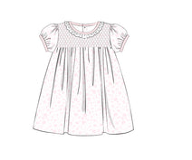 Honeycomb Smocking Dress White Floral On Pink For Girl - DR3576