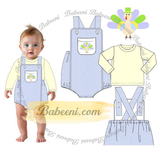 Baby Boy Hand-Embroidered Overall Set – BC1364