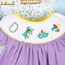 Mardi gras hand smocked girl dress  – DR 3448