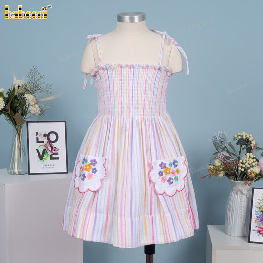 Girl dress  4.0 printing colorful flower with handmade bead embroidery jewellery - DR4163