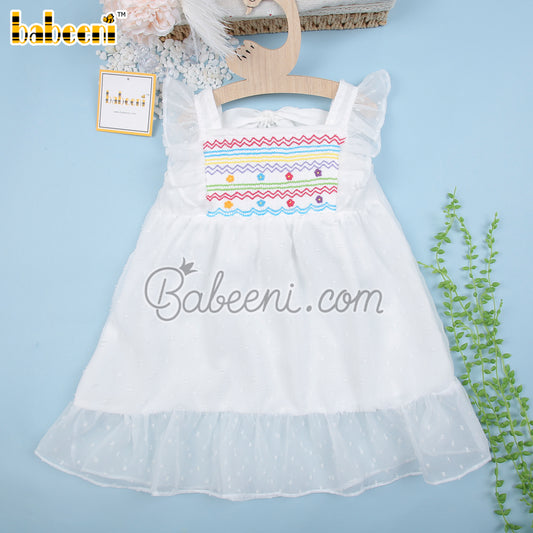 Colorful geometric smocking baby lace dress – DR 3509