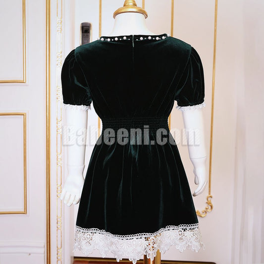 Dark Green pearl velvet dress - DR 2800