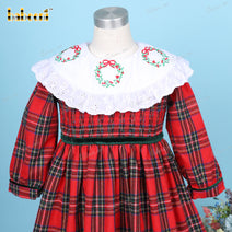 Shirred Dress In Red And Green For Girl - DR3625