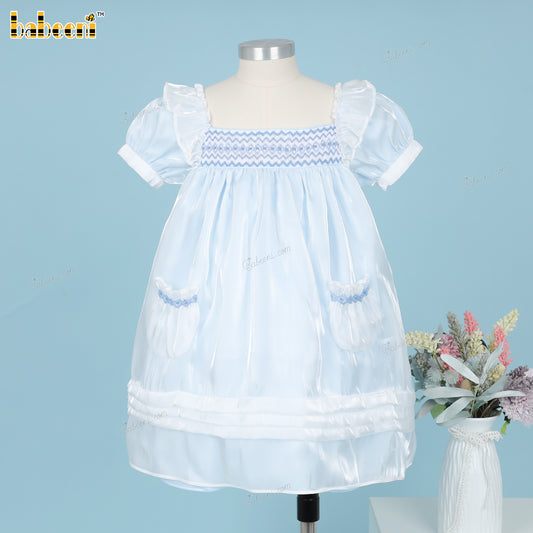 Girl Geometric Smocked Dress Blue - DR3808
