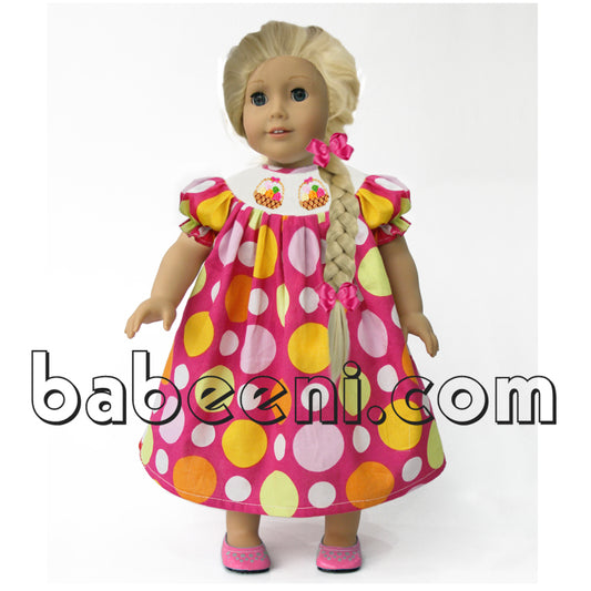 Egg basket bishop smocked dress for doll - D 044