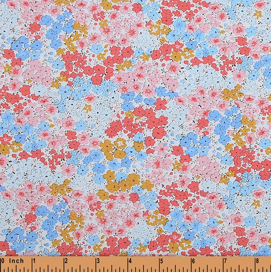 F207- Red, sky blue floral