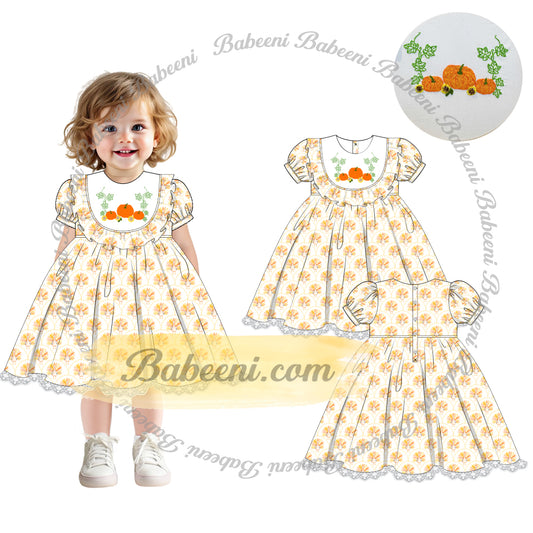 Hand-Embroidered Pumpkin Beaded Dress – DR4388