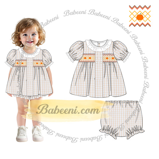 Hand-Smocked Fall Pumpkin Dress Set – DR4389