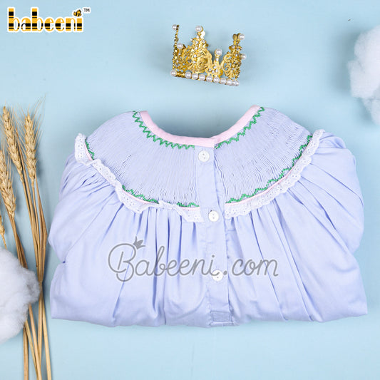 Sheep smocked girl blue dress – DR 3339