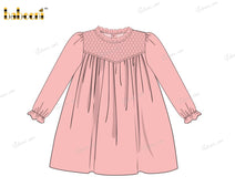 Honeycomb Smocking Long Sleeve Dress Pink For Girl - DR3590