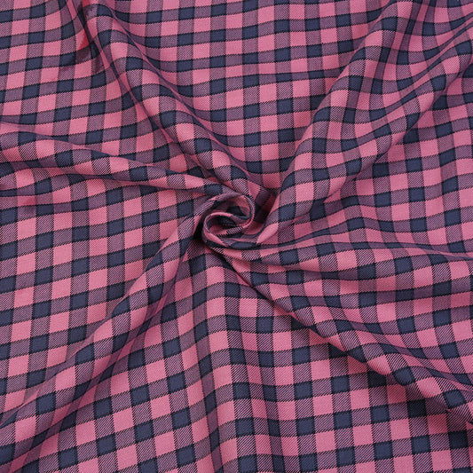 T47-Pink and black check tartan fabric