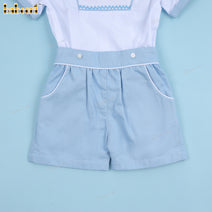 Boy Smocked Car White And Blue - BC1172