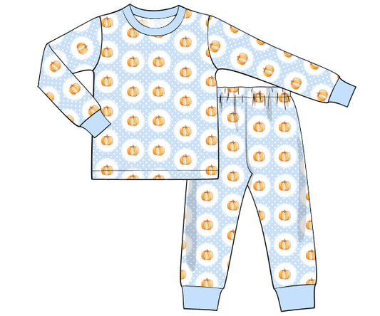 K369 -blue polkabot with pumpkin knit printing 4.0