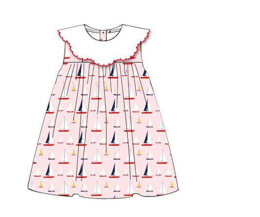 F101- Sail boat in pink pique printing 4.0