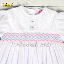 Lovely little girls pintuck floral geometric smocked dress - DR 3219