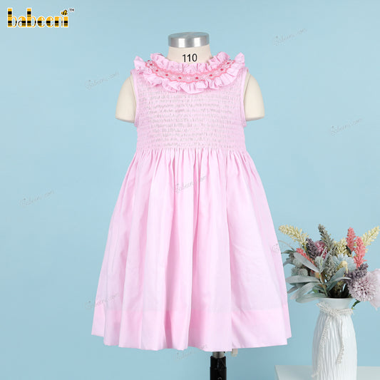 Girl Shirred Geometric Smocked Dress In Pink  - DR3801